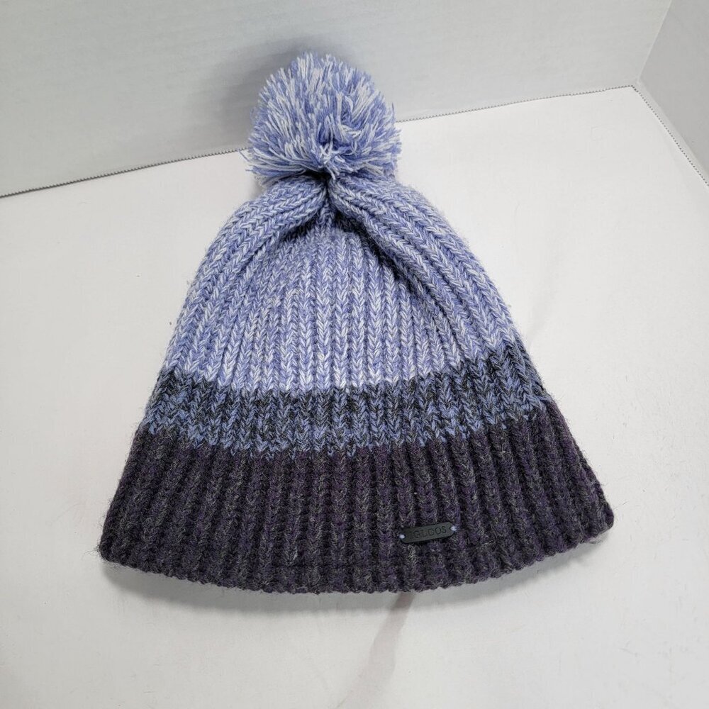 Igloos‎ Womens Ladies Purple Chunky Knit Beanie with Pom Ear Warmer Winter Snow